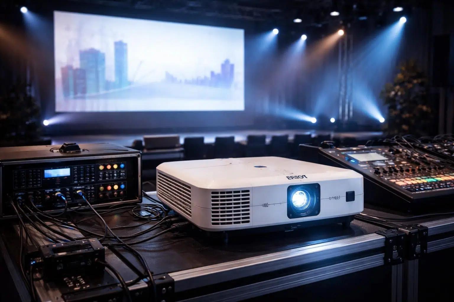 découvrez le vidéoprojecteur epson idéal pour vos événements, avec un setup son et lumière efficace pour une expérience visuelle optimale.