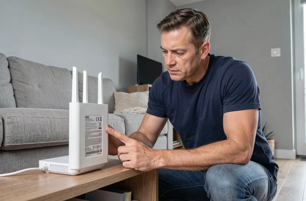 Homme vérifiant les paramètres de son routeur wifi pour sécuriser son réseau domestique