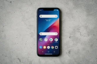 Xiaomi 14T posé sur une surface en béton minimaliste, vue de dessus mettant en valeur son design et son écran AMOLED