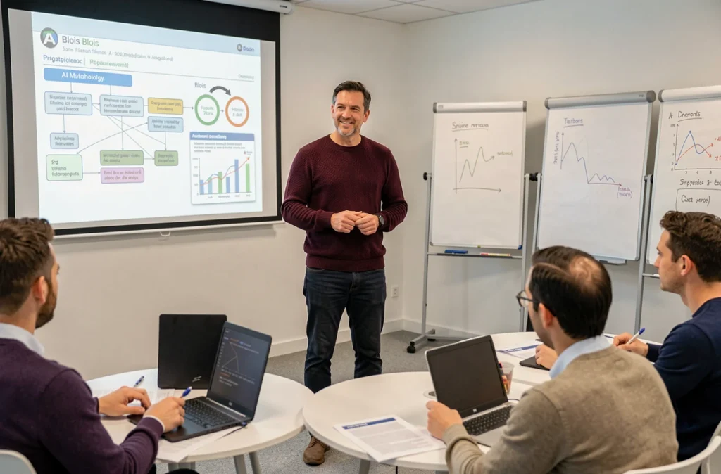 Formateur animant une session de formation à l'intelligence artificielle pour l'agence Croissances à Blois
