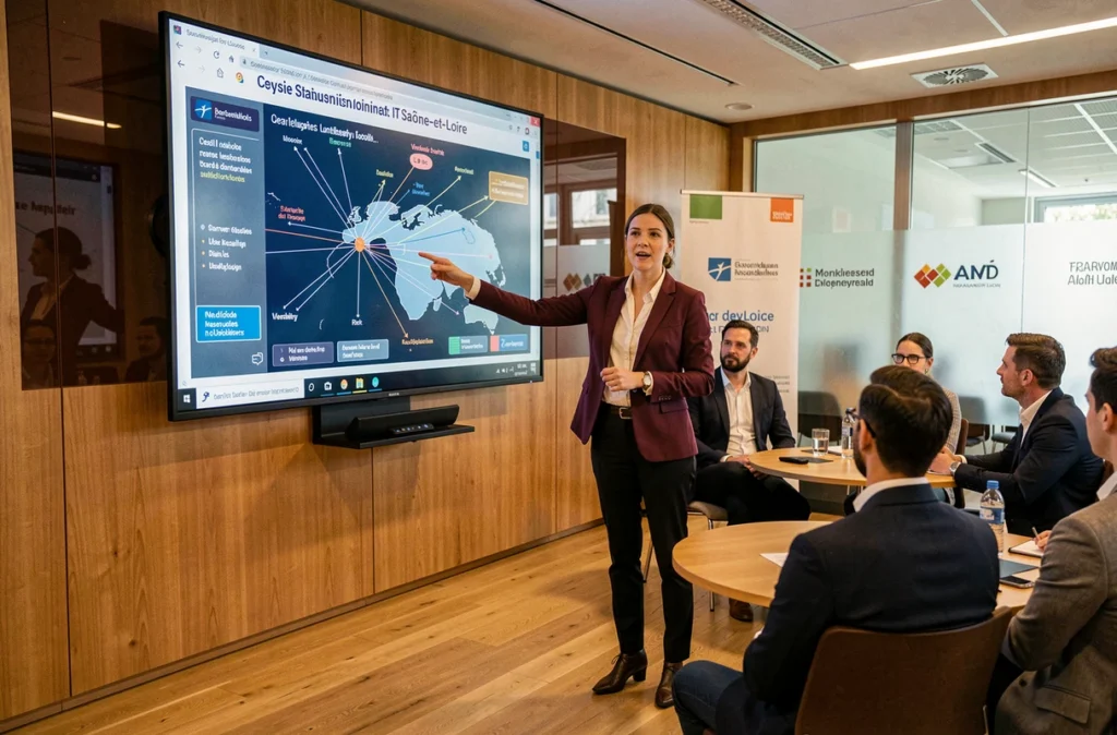 Consultante de TechInformatique animant un atelier sur la sécurité informatique pour des entreprises en Saône-et-Loire
